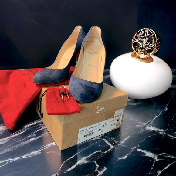 Christian Louboutin RonRon 100mm gorgeous Suede in Navy  Sz 8 - Picture 9 of 12